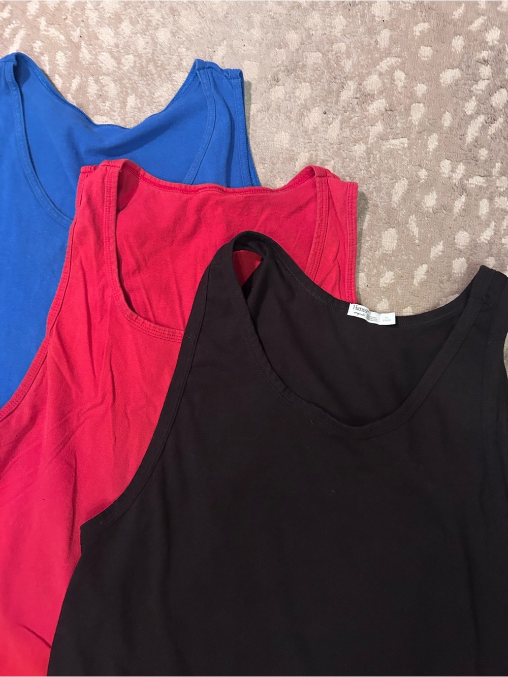 3.) Three Pack Hanes Men's Tank Tops - Black, Red, Blue